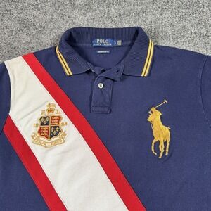 Polo Ralph Lauren Rugby Shirt Men's Large Custom Fit Blue Striped Crest Big Pony